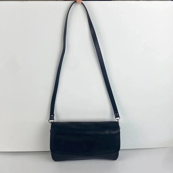 Black Genuine Italian leather cross  body shoulder bag - Picture 1 of 16